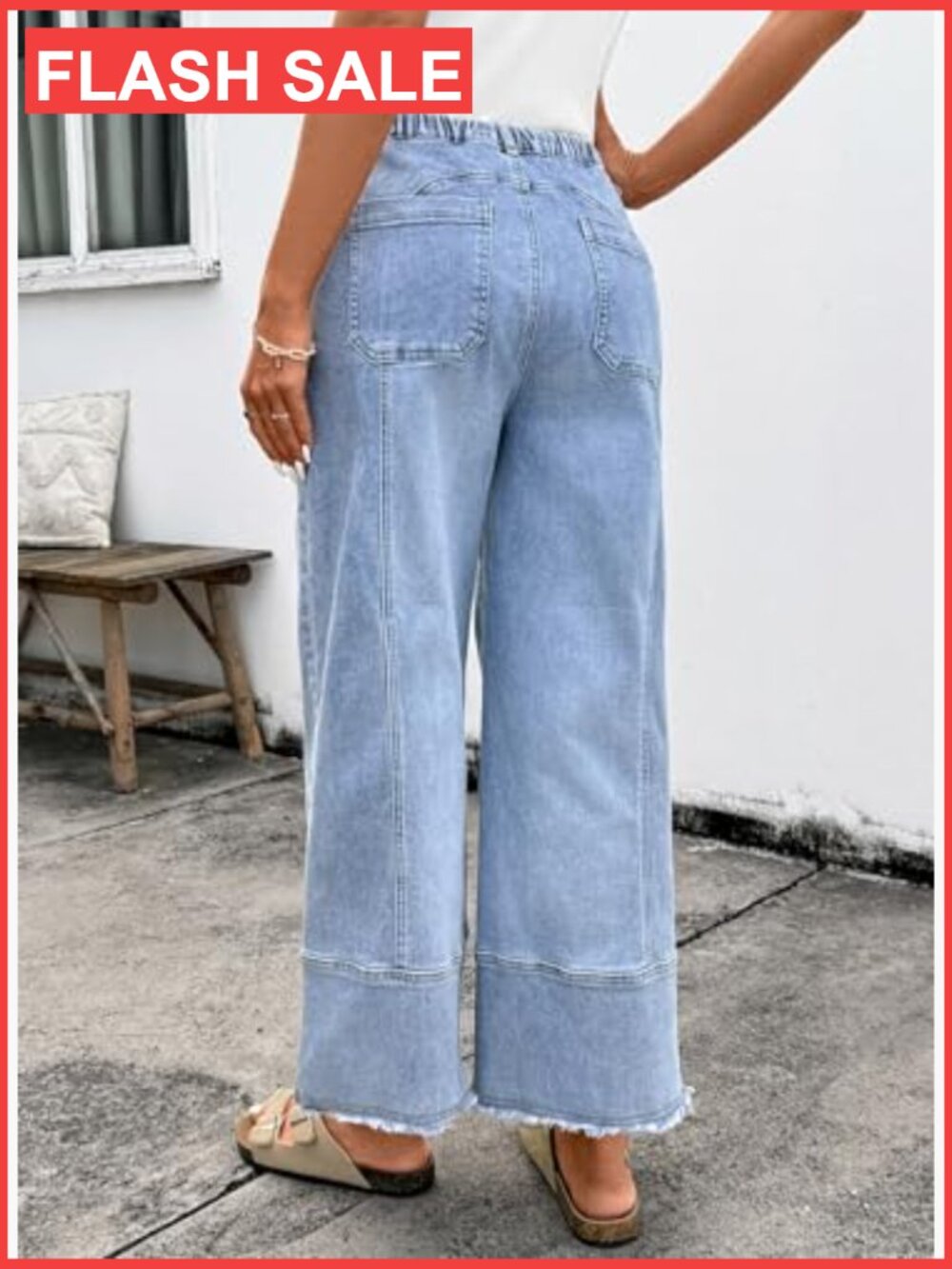 Wide Leg Baggy Jeans High Waisted Stretchy Drawstring Denim Pants - Picture 4 of 7